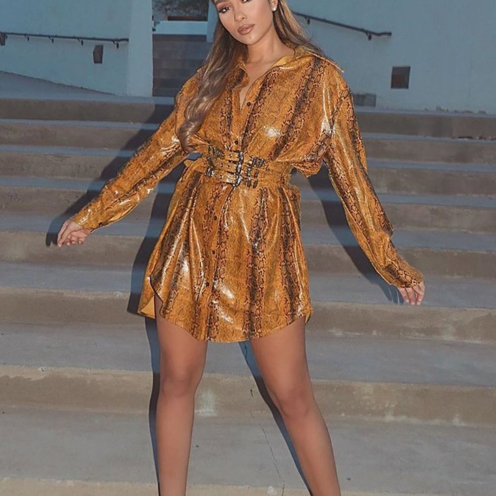Women’s Belted Mini Dress - Mustard